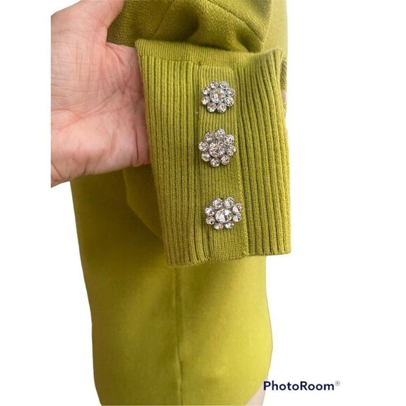 Tahari Mock Neck Sweater Sz. S Green Jeweled Buttons Holiday Party - Picture 4 of 10